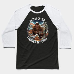 Bigfoot Squatching Through The Snow Christmas Xmas Baseball T-Shirt